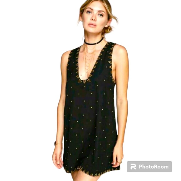 Free People Soho Studded Sleeveless V  Neck Mini Dress Black Size 0 NWT - Picture 3 of 16